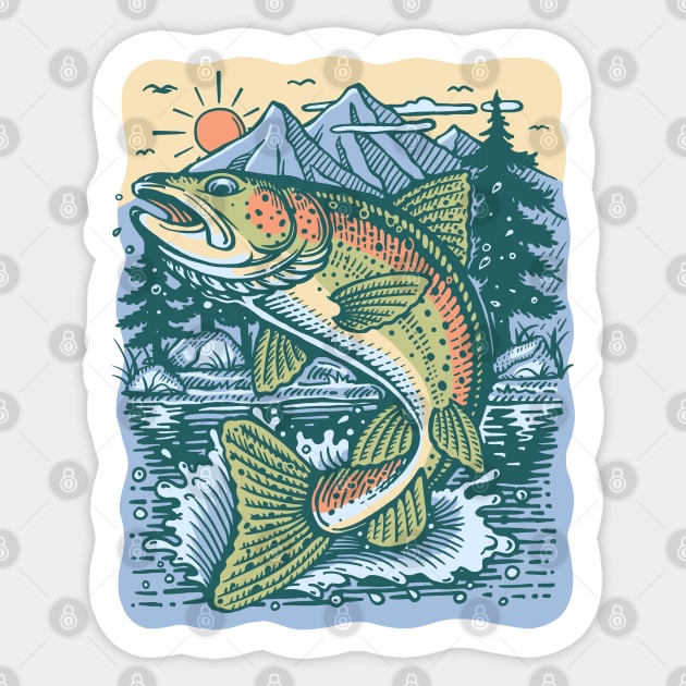 Jumping Trout At Sunrise Sticker by Dima Kruk